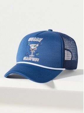 Anthropologie Nephtys Foster Merry Martini Trucker Hat Blue Embroidered Snapback